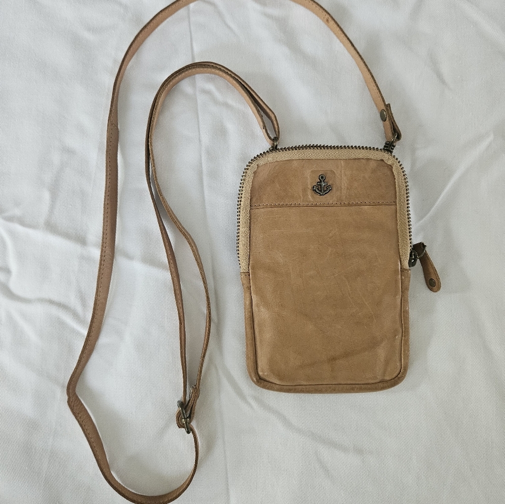 Anchor Emblem Tan Leather Belt Bag